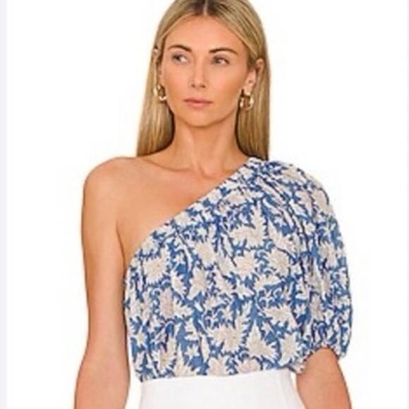 Anthropologie Velvet Graham Spencer Cotton Voile Floral One-Shoulder Top Size XL - Picture 3 of 7